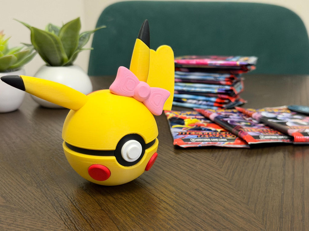 Female Pikachu-inspired Poké Ball collectible detail view