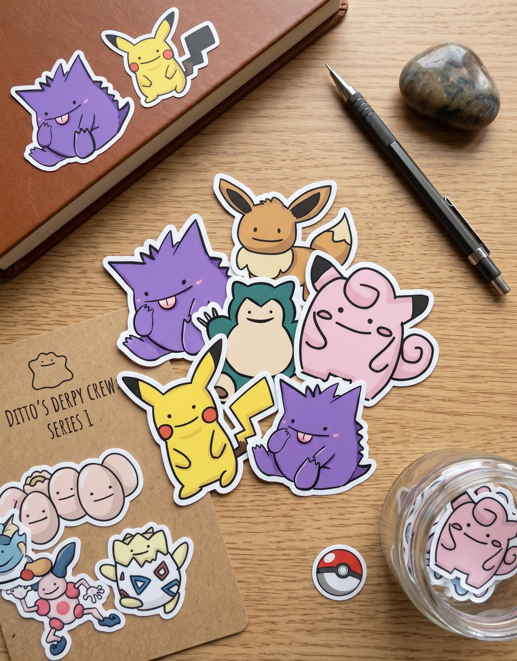 DITTO'S DERPY CREW: The Collection - 15 Die-Cut Pokémon Stickers - Vinyl Decals for Laptops & Journals | Cute Ditto Pokémon Stickers