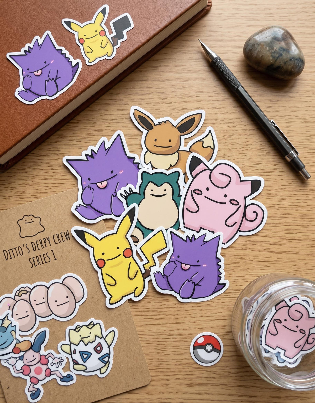 DITTO'S DERPY CREW: The Collection - 15 Die-Cut Pokémon Stickers - Vinyl Decals for Laptops & Journals | Cute Ditto Pokémon Stickers