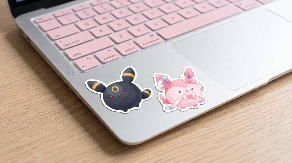 Eevee & Eeveelutions Round Sticker Pack | Chubby Watercolor Pokémon Decals | 9-Piece Set | Standard or Holographic