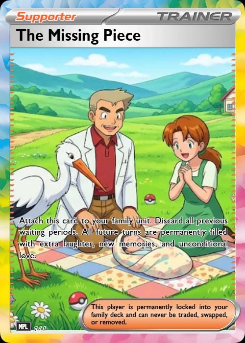 Anime-style baby reveal trading card design
