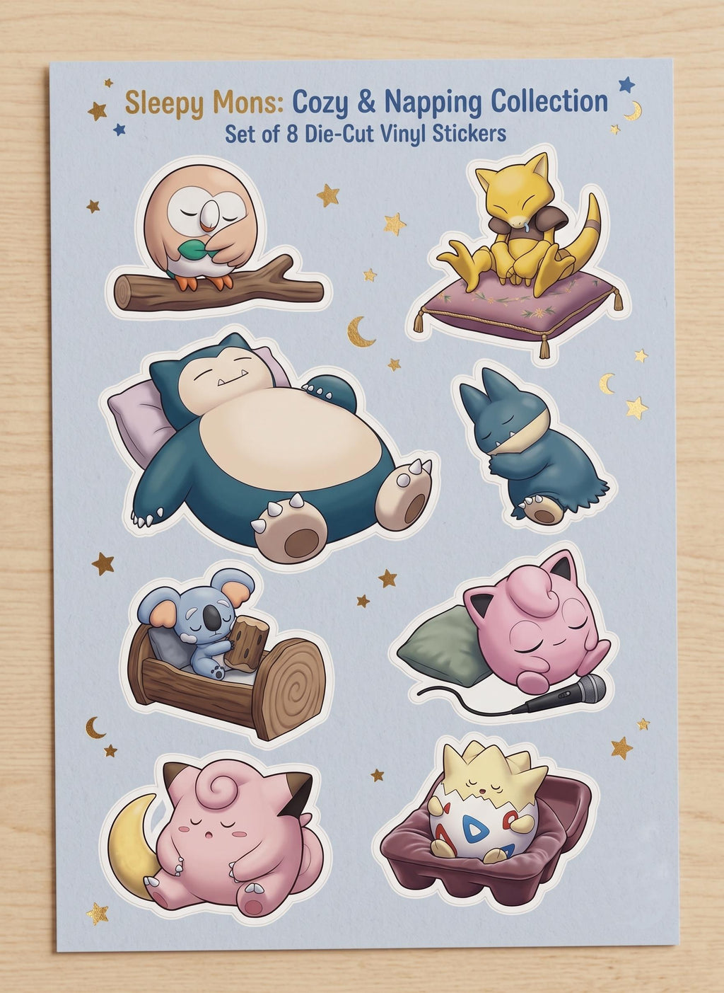 Sleepy Pokémon Vinyl Sticker Pack - Cozy & Napping Collection Set of 8 - Snorlax, Jigglypuff, Togepi and More