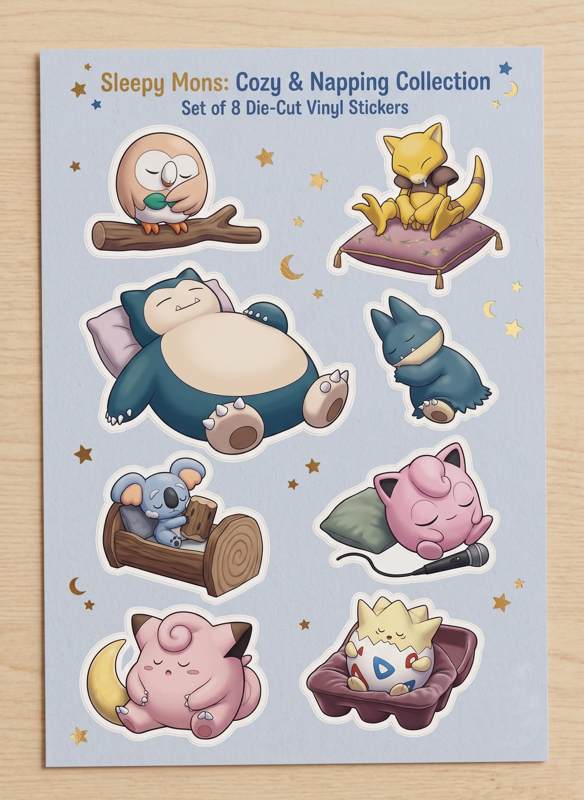 Sleepy Pokémon Vinyl Sticker Pack - Cozy & Napping Collection Set of 8 - Snorlax, Jigglypuff, Togepi and More