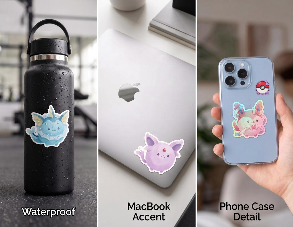Eevee & Eeveelutions Round Sticker Pack | Chubby Watercolor Pokémon Decals | 9-Piece Set | Standard or Holographic