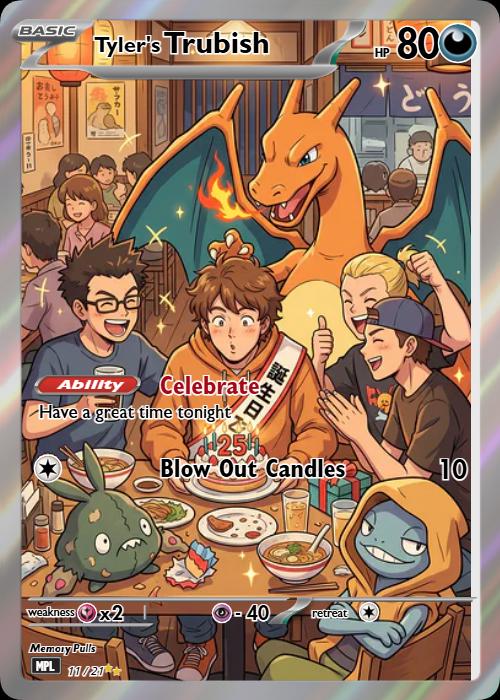 Ghost-themed birthday trading card with candles