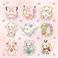 Pastel & Sweet Cute Sticker Pack | Chibi Watercolor Pokémon Decals | 9-Piece Set | Fairy/Floral Crew