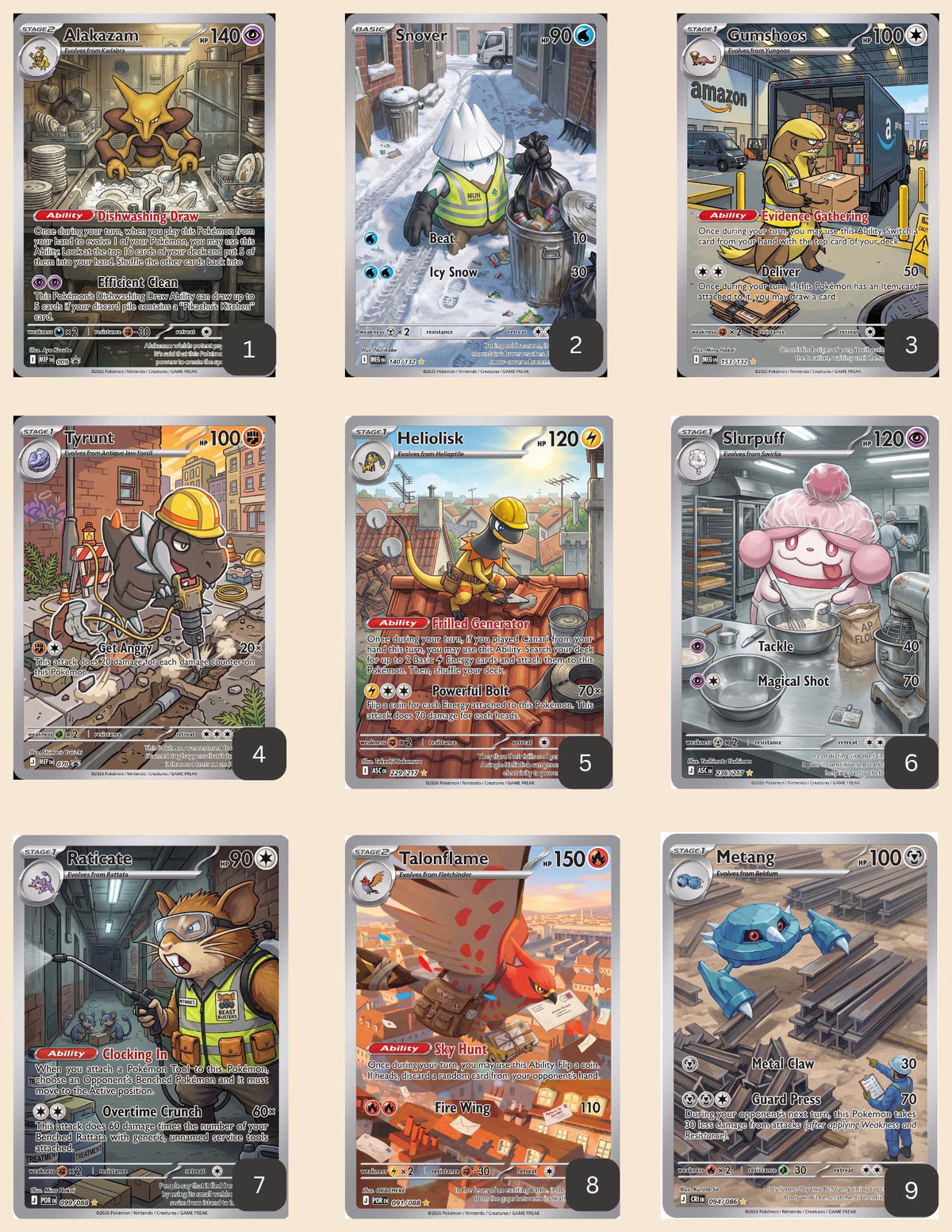 Working Class Pokémon Parody Cards | Funny Custom Job TCG Proxies | Delivery Gumshoos, Baker Slurpuff, Dishwasher Alakazam & More!
