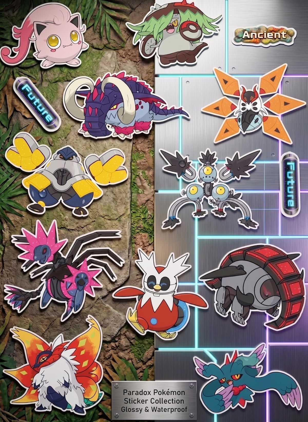 Paradox Pokémon Sticker Pack | Ancient vs Future Scarlet and Violet | Waterproof Glossy Decals | Custom Holo & Oops All Options